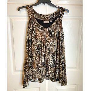 Avenue Womens Brown and White Tribal Print Sleeveless Sheer Top Size 18/20